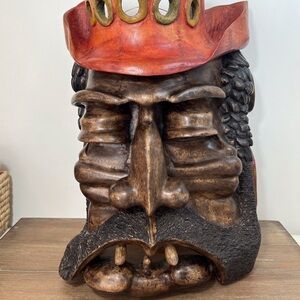 Hand Carved & Signed Large Wooden Bearded Man 19” Wall Art Steampunk Nautical